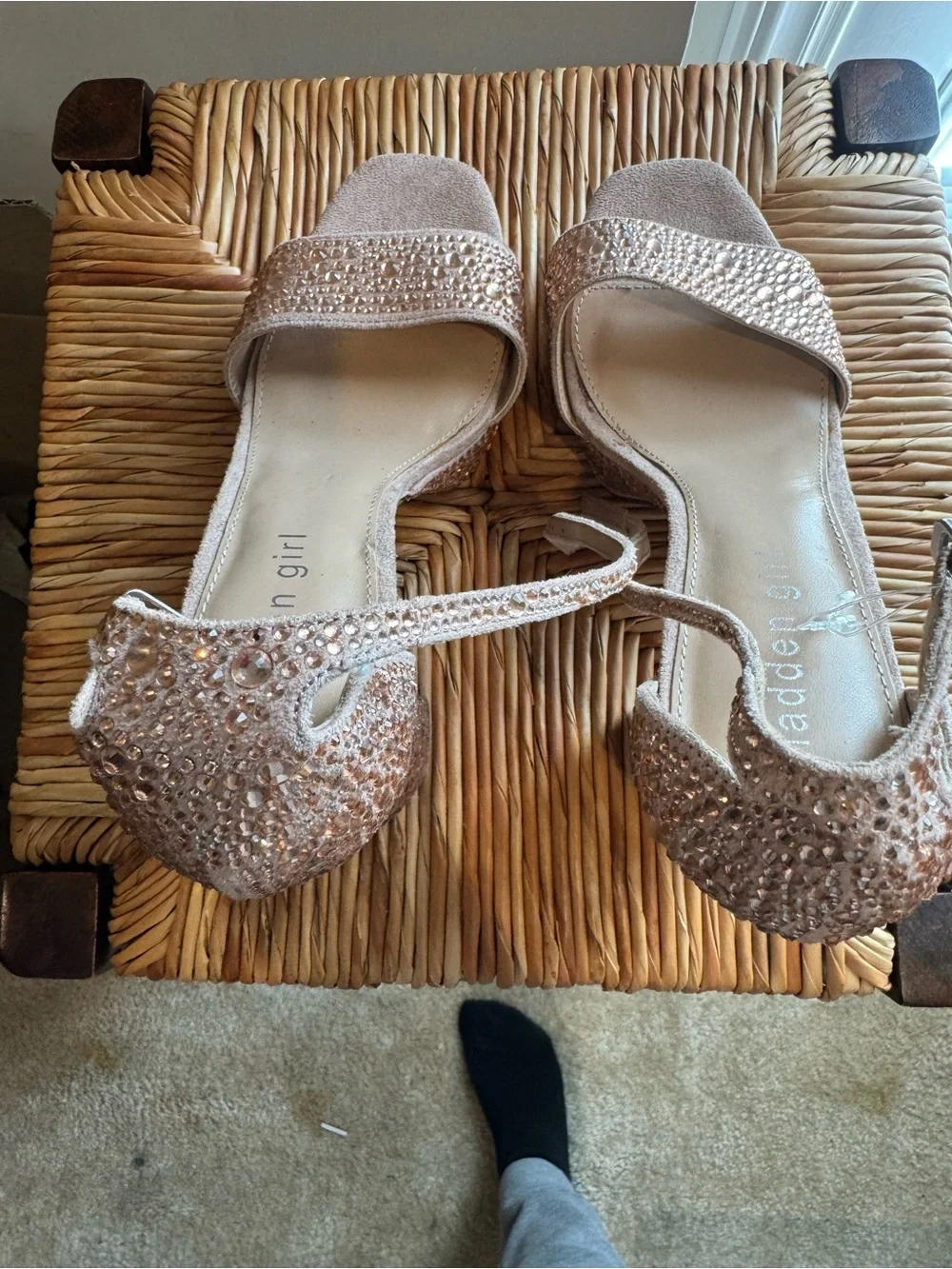Madden Girl Rose Gold Crystal Platform Block Heels size 8